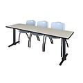 Regency Cain 84 x 24 Training Table- Maple & 3 M Stack Chairs- Grey