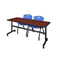 Regency Kobe 72 Flip Top Mobile Training Table- Cherry & 2 M Stack Chairs- Blue