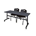 Regency Kobe 72 Flip Top Mobile Training Table- Grey & 2 M Stack Chairs- Black