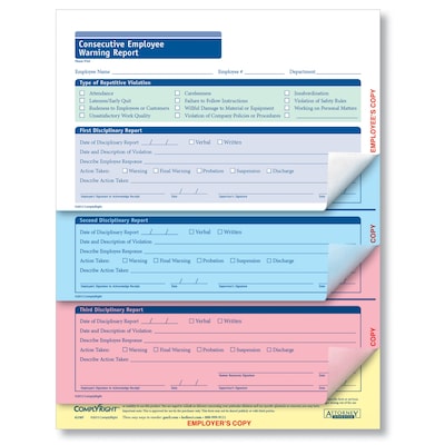 ComplyRight 4-Part Consecutive Employee Warning Report, Pack of 50 (A2187)