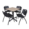 Regency Kobe 30 Square Breakroom Table- Beige & 4 M Stack Chairs- Black