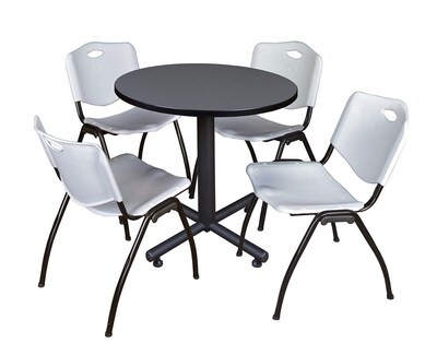 Regency Kobe 30 Round Breakroom Table- Grey & 4 M Stack Chairs- Grey