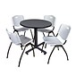 Regency Kobe 30" Round Breakroom Table- Grey & 4 'M' Stack Chairs- Grey