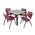 Regency Kee 36 Square Breakroom Table- Maple/ Black & 4 M Stack Chairs- Burgundy