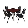 Regency Kee 42 Square Breakroom Table- Mahogany/ Chrome & 4 Restaurant Stack Chairs- Black