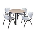 Regency Kee 48 Round Breakroom Table- Beige/ Black & 4 M Stack Chairs- Grey