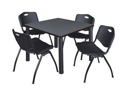 Regency Kee 36 Square Breakroom Table- Grey/ Black & 4 M Stack Chairs- Black