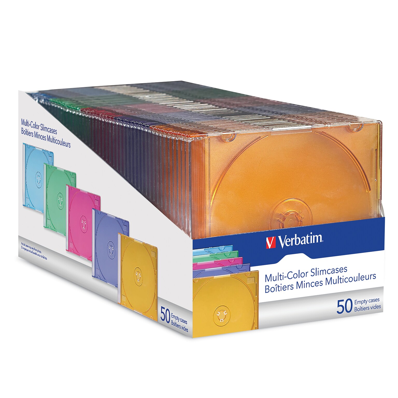 Verbatim Slim CD and DVD Storage Cases, Assorted Color, 50/Pack (94178)