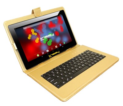 LINSAY F10 Series 10.1 Tablet, WiFi, 2GB RAM, 64GB Storage, Android 13, Black w/Golden Keyboard (F1