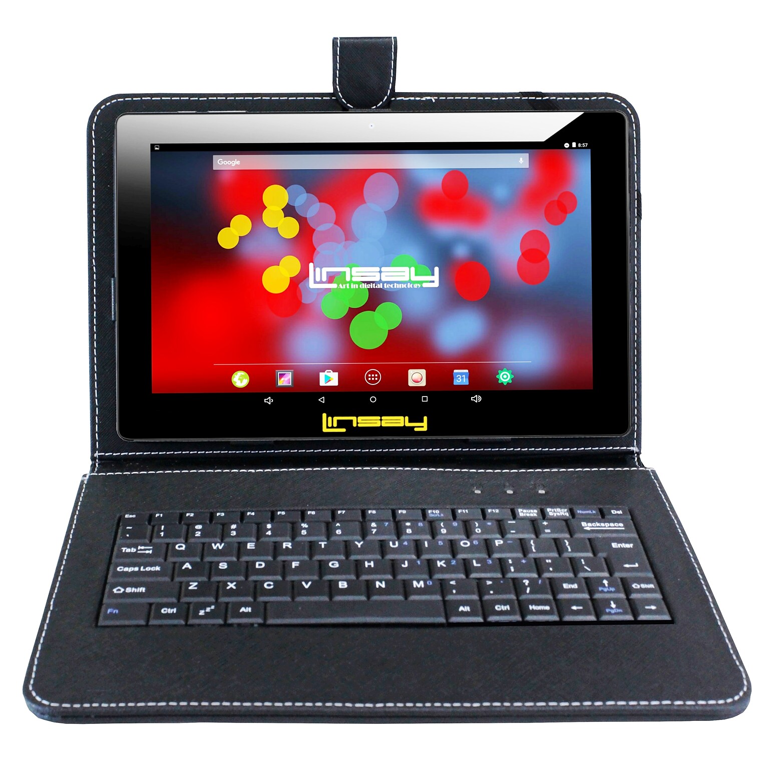 LINSAY F10 Series 10.1 Tablet, WiFi, 2GB RAM, 64GB Storage, Android 13, Black w/Black Keyboard (F10XIPSBK)