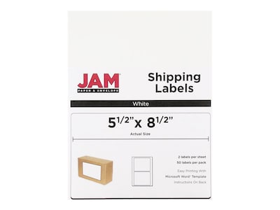 JAM Paper Laser/Inkjet Shipping Labels, 5 1/2 x 8 1/2, White, 2 Labels/Sheet, 25 Sheets/Pack (3594