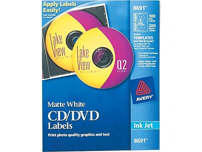 Avery Inkjet Media Labels, Matte White, 100/Box (8691)