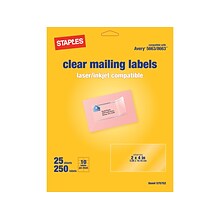 Staples® Laser/Inkjet Shipping Labels, 2 x 4, Clear, 10 Labels/Sheet, 25 Sheets/Pack, 250 Labels/B