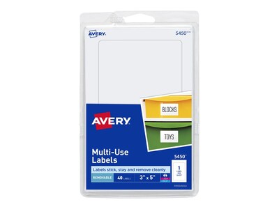 Avery Laser/Inkjet Multipurpose Labels, 3 x 5, White, 1 Label/Sheet, 40 Sheets/Pack (5450)