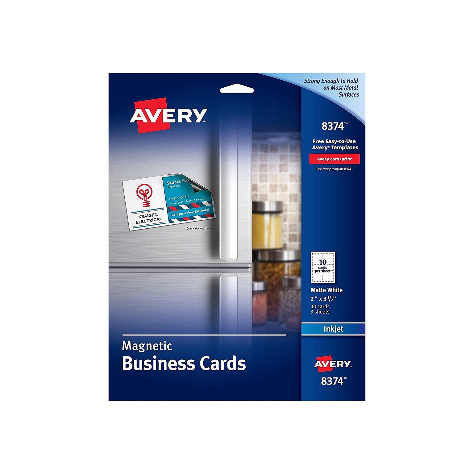 Avery Business Cards, 3.5W x 2L, Matte White, 30/Pack (8374)