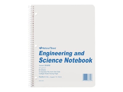 National Brand Engineering & Science 1-Subject Computation Notebooks, 8.5 x 11, Quad, 60 Sheets, G