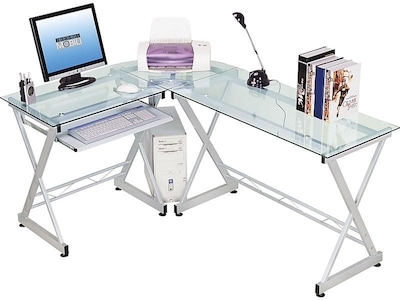 Techni Mobili 62" L-Shaped Desk, Clear (RTA-3802-GLS)