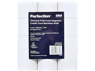 PM Company Perfection Thermal Cash Register/POS Rolls, 3 1/8 x 230, 10/Pack (PMC-07906)