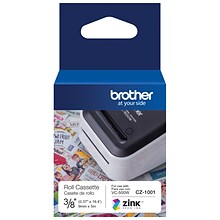 Brother CZ-1001 Continuous Paper Label Roll with ZINK® Zero Ink technology, 3/8 x 16-4/10, Multico