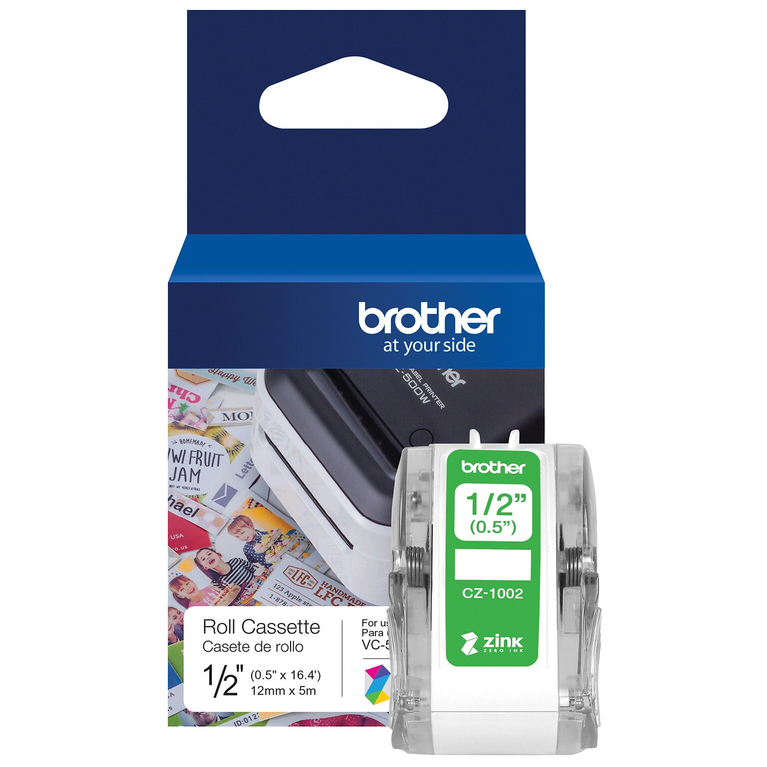 Brother CZ-1002 Continuous Paper Label Roll with ZINK® Zero Ink technology, 1/2 x 16-4/10, Multicolored (C1002)