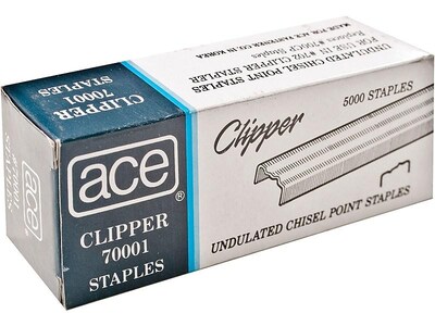 Ace Undulated Clipper Staples, 1/4" Leg Length, 5000 Staples/Box (70001)