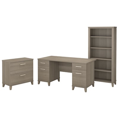 Bush Furniture Somerset 60W Office Desk with Lateral File Cabinet and 5 Shelf Bookcase, Ash Gray (S