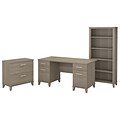 Bush Furniture Somerset 60W Office Desk with Lateral File Cabinet and 5 Shelf Bookcase, Ash Gray (S