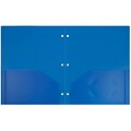 JAM Paper Heavy Duty 3 Hole Punch Two-Pocket Plastic Folders, Blue, 6/Pack (383HPBBUA)