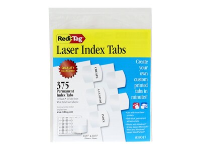 Redi-Tag Laser Tabs, White, 1.13 Wide, 375/Pack (39017)