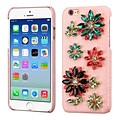 Insten Flowers Leather 3D Fabric Hard Cover Case w/Diamond For Apple iPhone 6 / 6s - Pink/Colorful