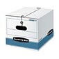 Bankers Box Medium-Duty FastFold File Storage Boxes, String & Button, Letter/Legal Size, White/Blue, 4/Carton (0002501)