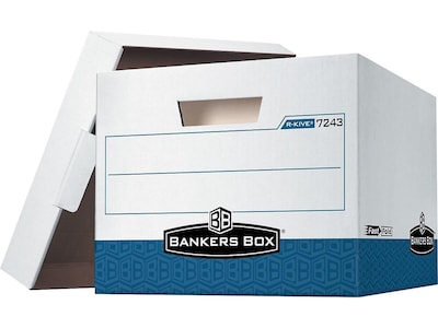 Bankers Box R-Kive® Heavy-Duty FastFold File Storage Boxes, Lift-Off Lid, Letter/Legal Size, White/B