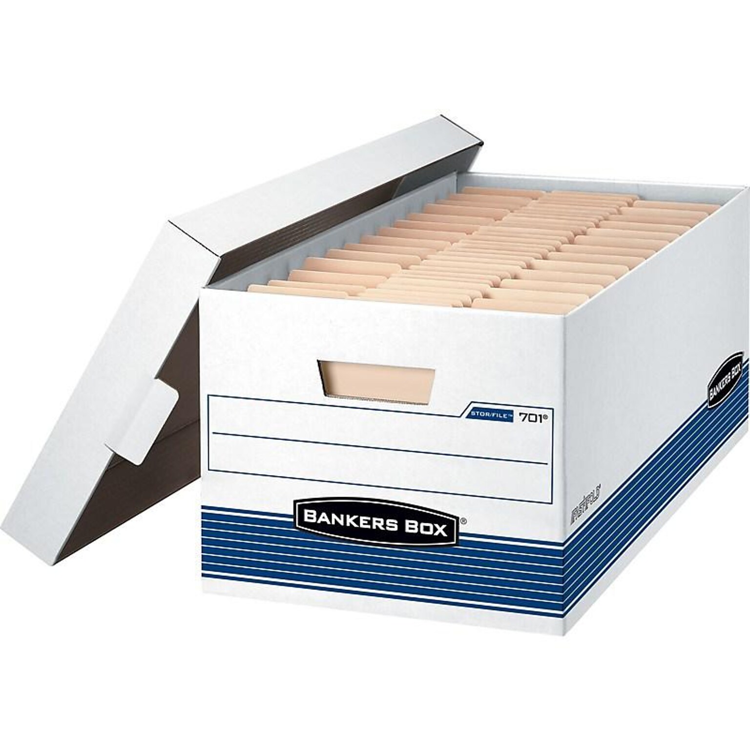 Bankers Box® Medium-Duty Corrugated File Storage Boxes, Lift-Off Lid, Letter Size, White/Blue, 4/Carton (007014)
