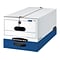 Bankers Box Heavy-Duty Corrugated File Storage Boxes, String & Button, Legal Size, White/Blue, 4/Car