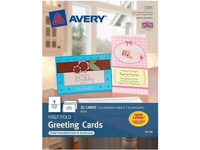 Avery Half-Fold Greeting Cards with Envelopes, 5.5 x 8.5, Matte White, Inkjet, 20/Pack (03265)