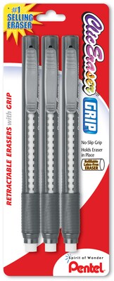 Pentel Clic Eraser with Grip, White, 3/Pack (ZE21BP3-K6)