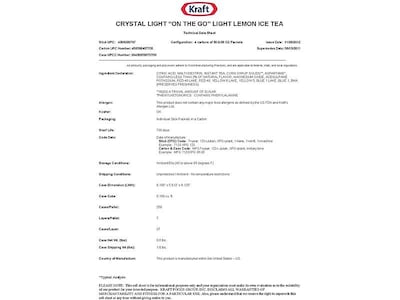 Crystal Light On The Go Lemon Powder Tea, 0.08 oz., 30/Box (00757)