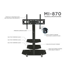 Mount-It! 3-Shelves Mobile TV Stand with Rolling Casters, Black (MI-870)