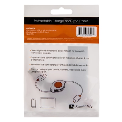 Retractable Micro USB Cable (White, Black, Aqua, Red)