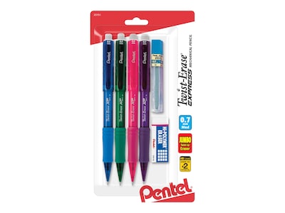 Pentel Twist-Erase EXPRESS Mechanical Pencils, No. 2 Medium Lead, 4/Pack (QE417FLZBP4)