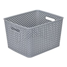 Simplify Large Resin Wicker Storage Bin, Grey (25169-GREY)