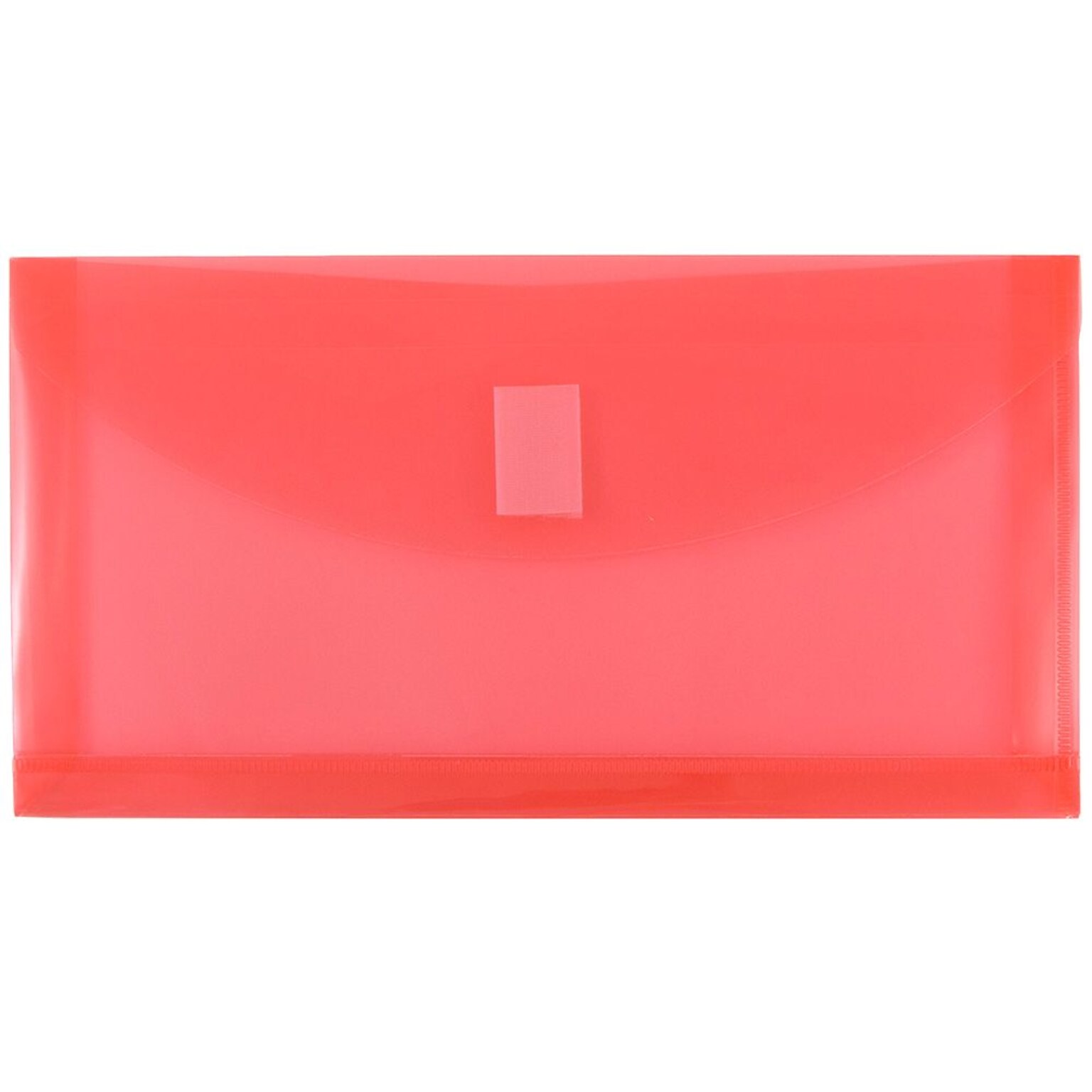 JAM Paper® Plastic Envelopes with Hook & Loop Closure, 1 Expansion, #10, 5.25 x 10, Red Poly, 12 per pack (921V1re)