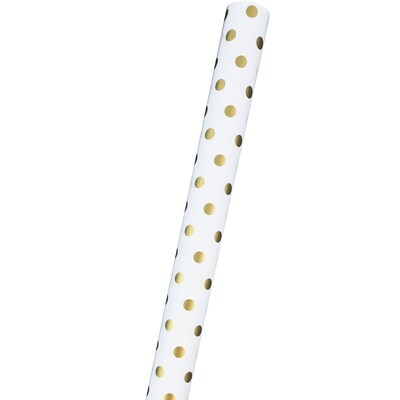 JAM Paper® Polka Dot Gift Wrapping Paper, 25 Sq Ft, White with Gold Dots, Sold Individually (2264322