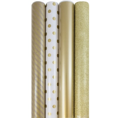 JAM Paper® Gift Wrap, Assorted Wrapping Paper, 86.5 Sq. Ft Total, Everything Gold, 4/Pack (368532532