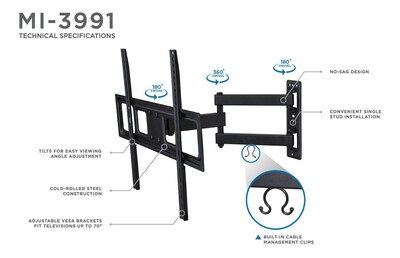 Mount-It! Full-Motion TV Wall Mount Arm for 37" to 70" TVs (MI-3991L)