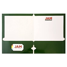 JAM Paper Glossy 3 Hole Punched 2-Pocket Folders, Green, 100/Pack (385GHPGRBZ)