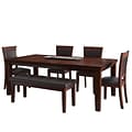 CorLiving 6pc Extendable Dining Set - Warm Brown Wood and Chocolate Bonded Leather (DWG-680-Z1)