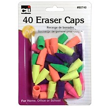 Charles Leonard Pencil Eraser Caps, Assorted Colors, 40 Per Pack, 24 Packs (CHL80740BN)