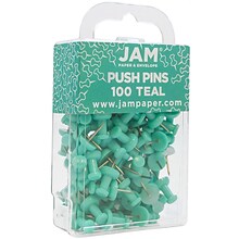 JAM Paper Push Pins, Teal, 2 Packs of 100 (22432067A)