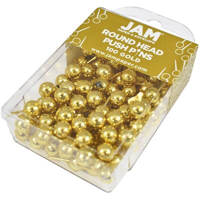 JAM Paper Colored Map Tacks, Gold, 2 Packs of 100 (22432213A)